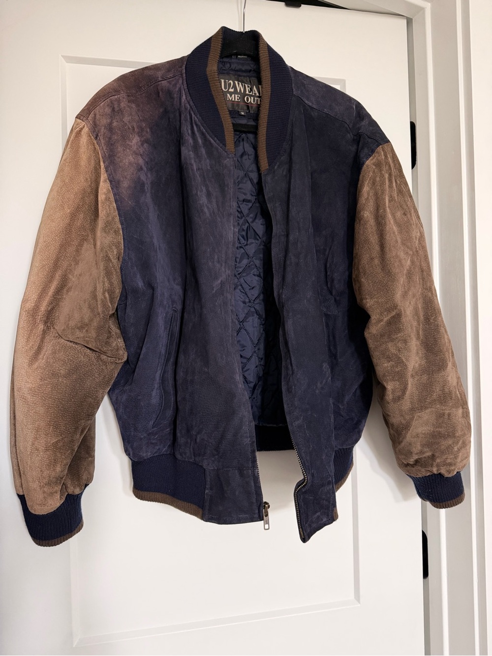 90s Genuine Leather Suede Bomber Jacket - Men's
